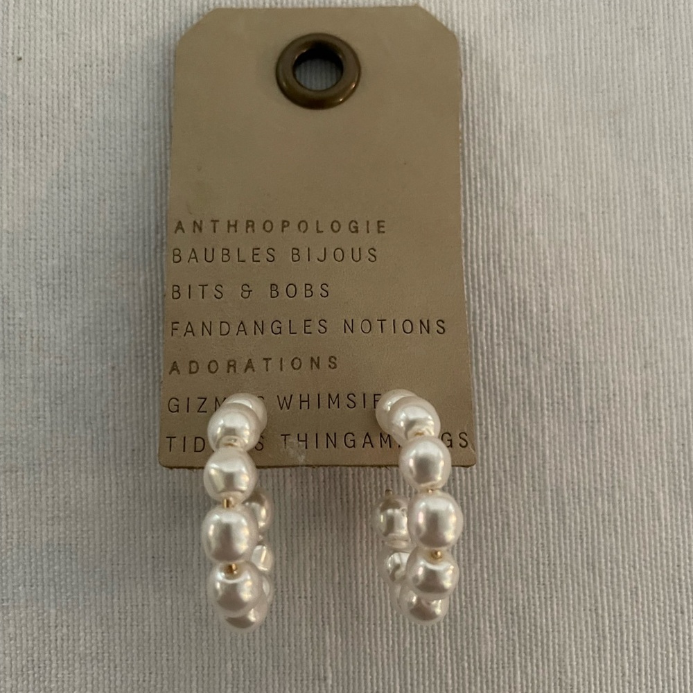 Anthropologie pearl hoops hoop earrings with cork gift pouch